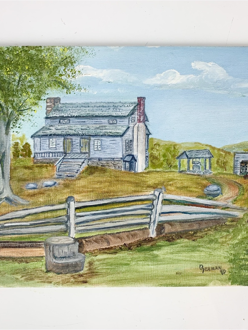 Vintage Original Acrylic North Carolina Farm Homestead Farmhouse Painting Signed
